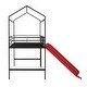 preview thumbnail 8 of 11, Useful Design Metal House Loft Bed With Two-sided writable Wooden Board, Twin Size, Red Slide