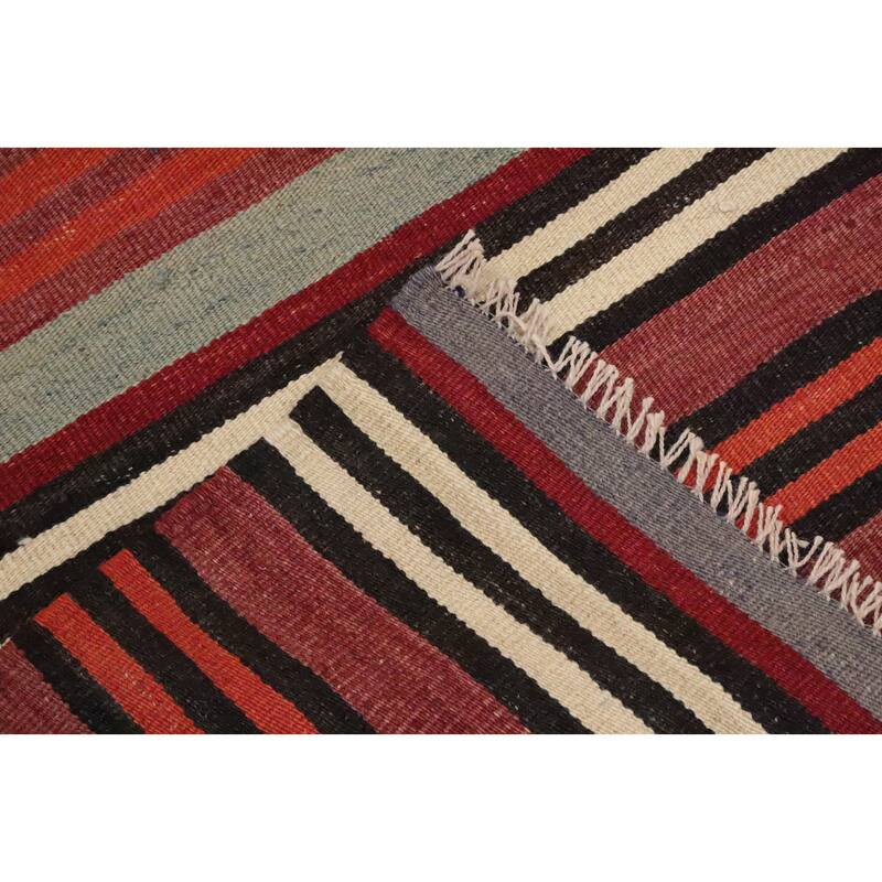 Hand Woven Oriental 100% Wool Carpet Southwestern Geometric Multi-Colored Kilim Area Rug - 11' 1'' X 4' 9''