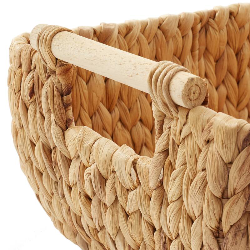 Hyacinth Seagrass Oval Storage Baskets with Wooden Handles Woven Bins