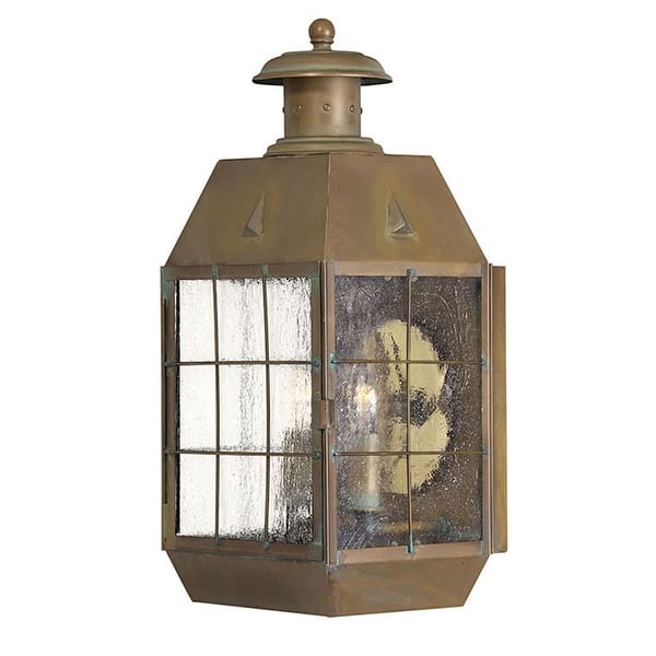 slide 1 of 1, Hinkley Lighting Nantucket 17" Height 2 Light Heritage Outdoor Wall Aged Brass
