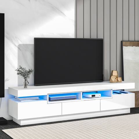 TV Stand with 4 Open Shelves and LED Lights,for 75 Inch TV