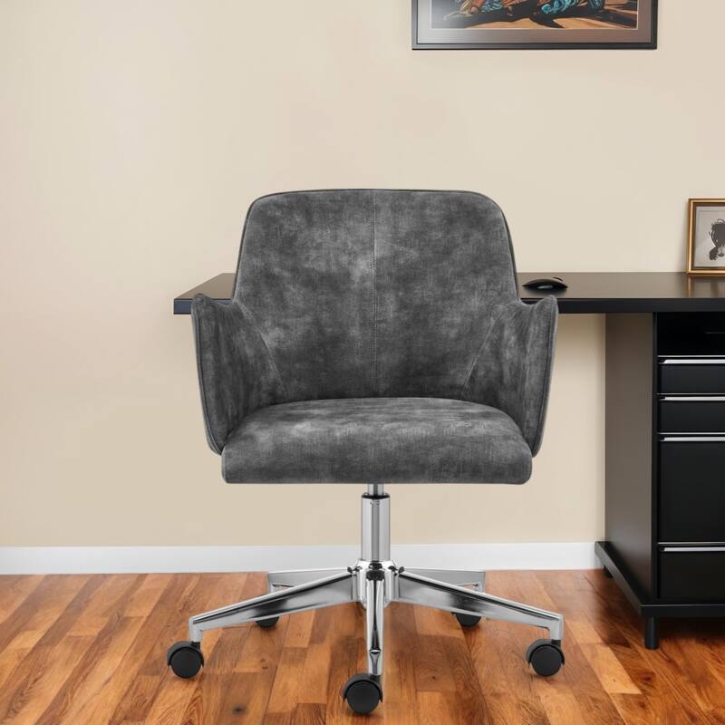Dark Gray and Silver Velvet and Steel Adjustable Swivel Rolling Conference Office Chair - 23.63' X '33.08' X '21.86 - Grey
