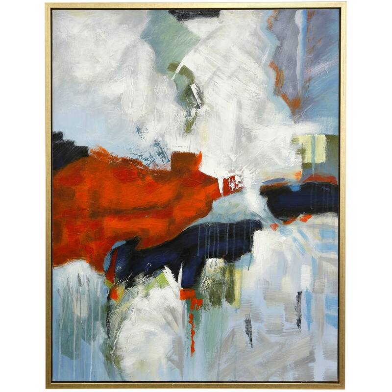 Harp & Finial Retrograde Framed Canvas Art - Small - Hand Painted Abstract - Plastic - Gold