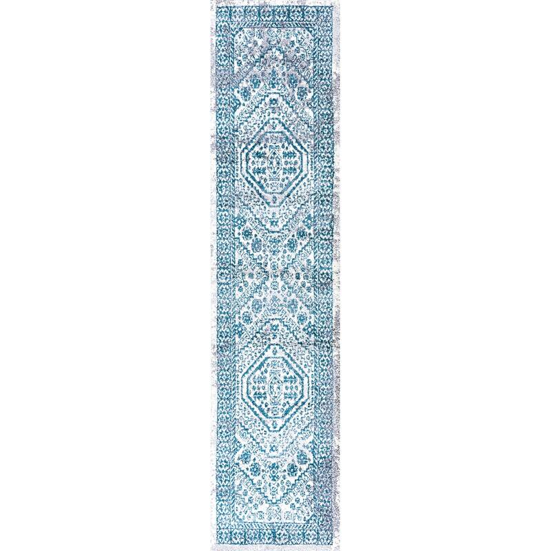 JONATHAN Y Dhiya Cottage Medallion Area Rug - 2 X 8 - Blue/White