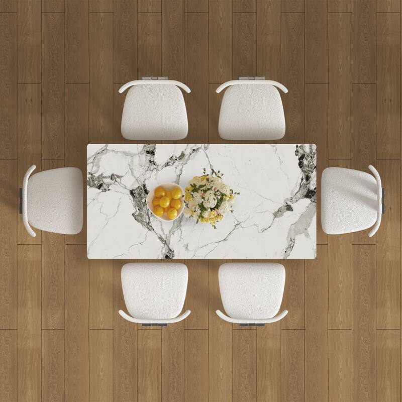 7-Piece Kitchen Table Set with 6 Velvet Chairs, Dining Table Set with Storage Cabinets for Dining Room