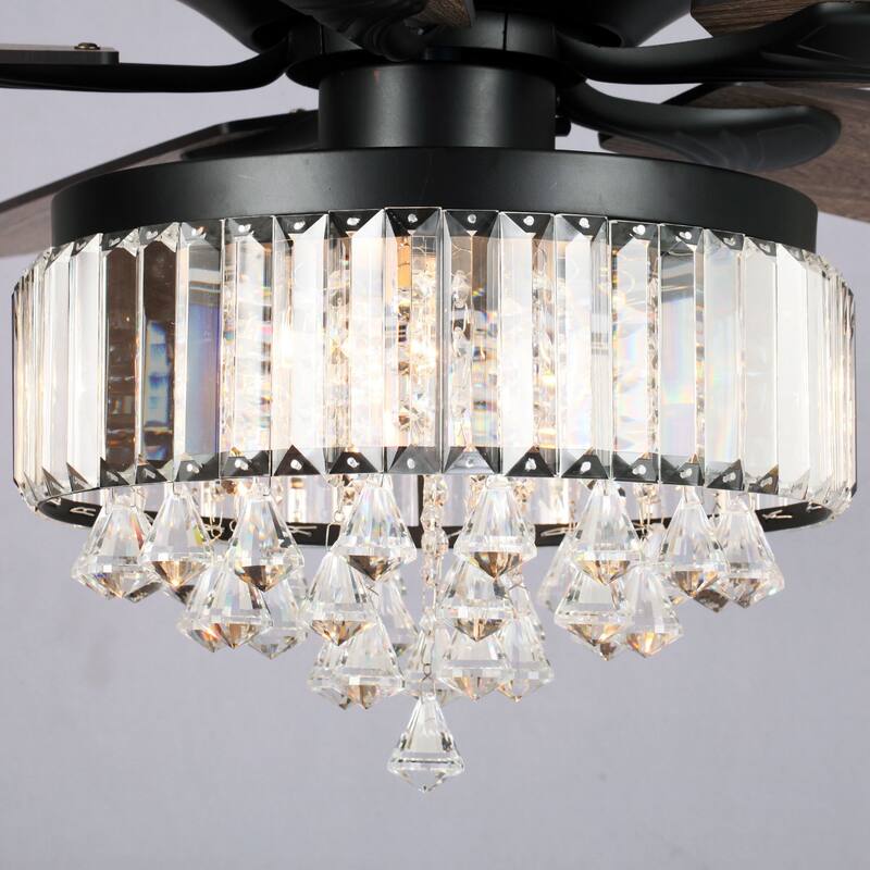 52" Industrial Wood 5-blade Crystal Ceiling Fan with Remote