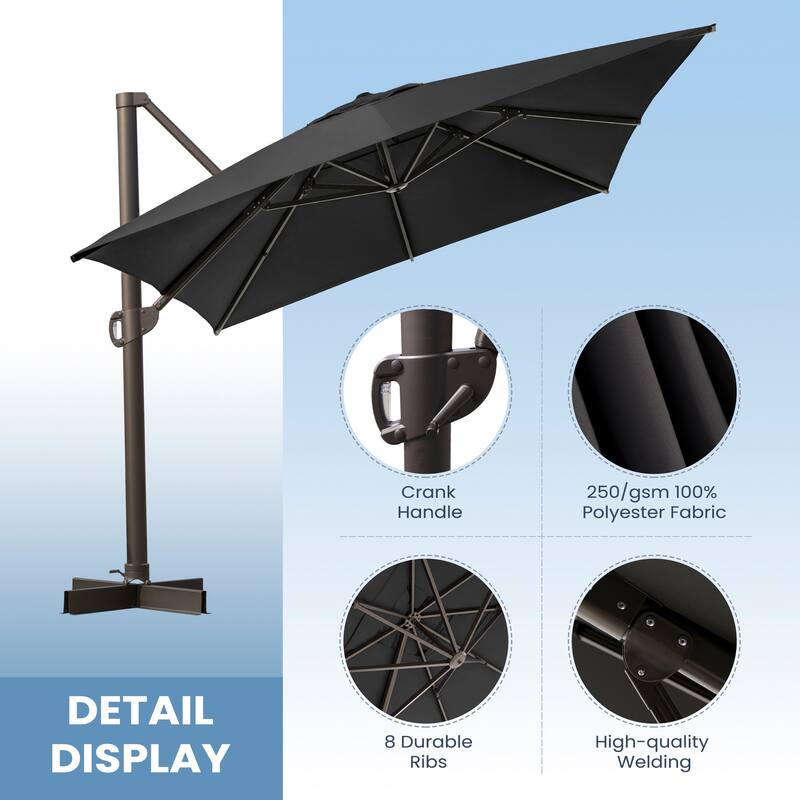 10x12.5 FT Outdoor Patio Cantilever Umbrella with Base