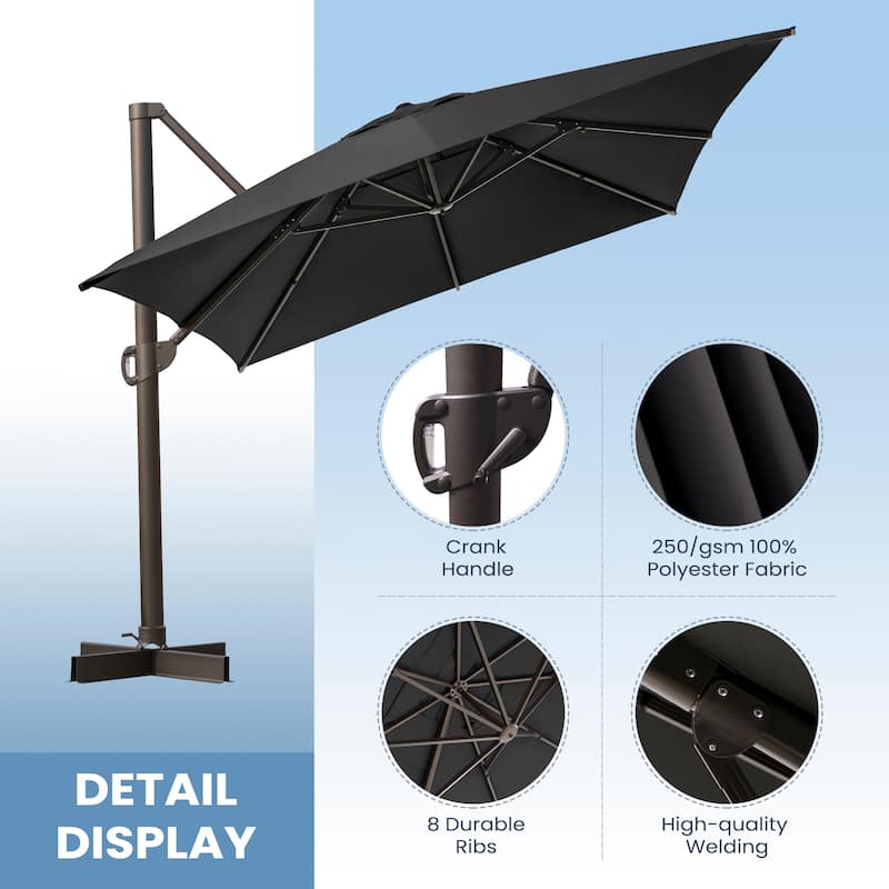 13 ft x 10 ft Outdoor Aluminum Patio Cantilever Offset Umbrella with Base