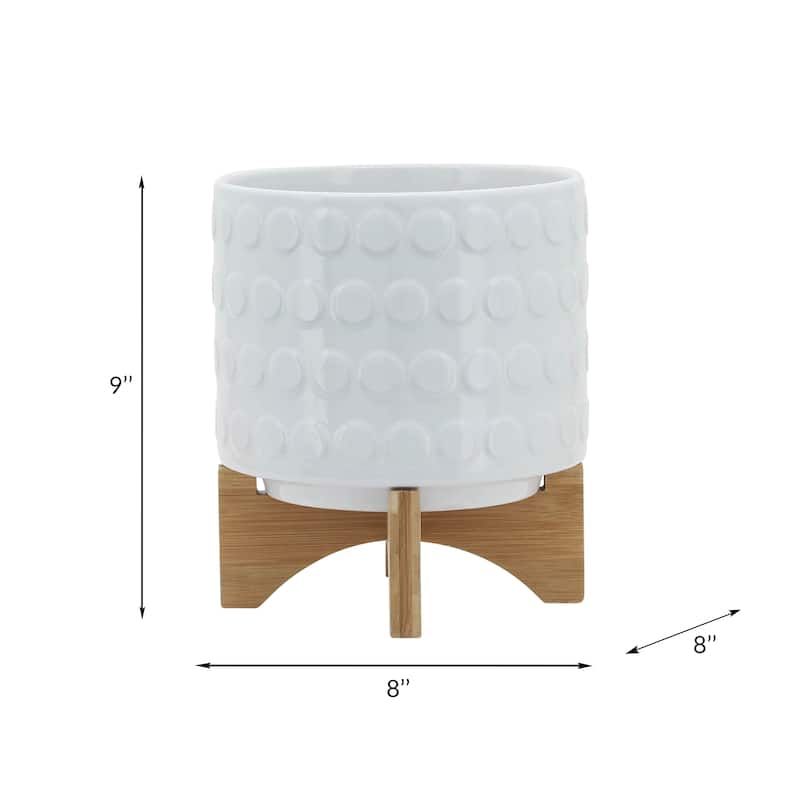 Sagebrook Home Ceramic Planters: Elevate Your Greenery with Stylish Bamboo Wood Stands - Perfect Home Decor Accessory