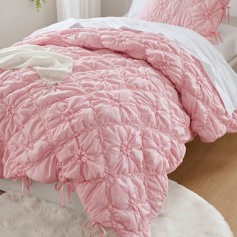 Rossetta 2-Piece Twin Size Extured Floral Cozy Puffy Design Comforter Set