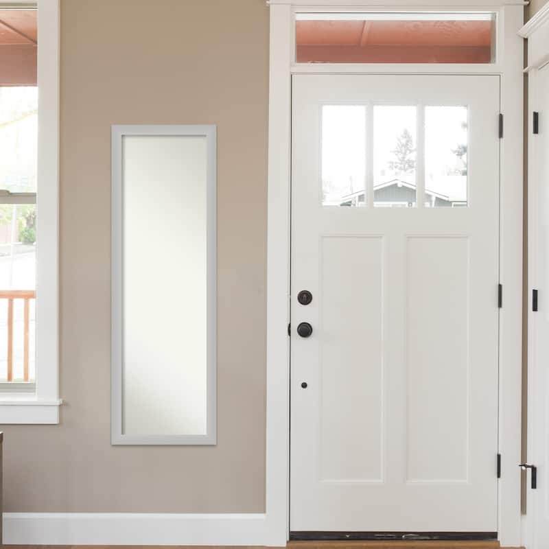 Non-Beveled Wood Full Length On The Door Mirror 50.5 x 16.5 in. - Low Luster Frame - Low Luster Silver - 17 x 51 in