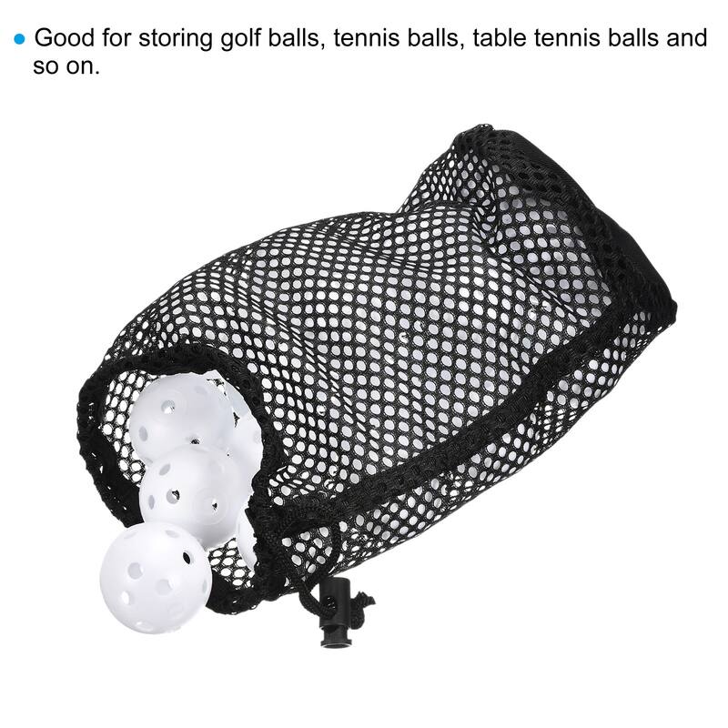 2Pcs Nylon Mesh Net Bag Drawstring Pouch for Golf Ball Storage Black