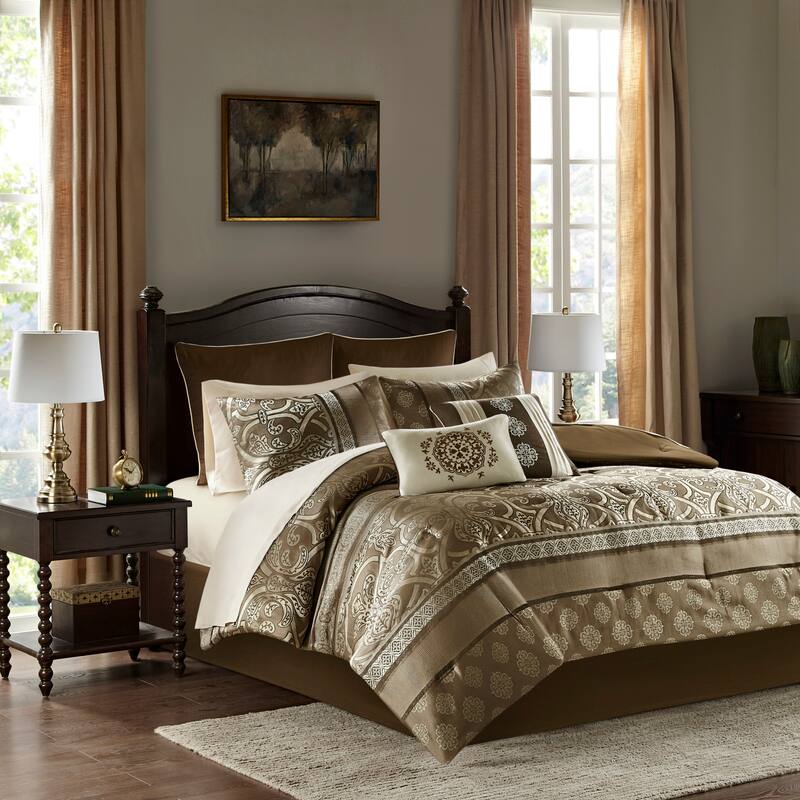 Madison Park Essentials Alexine Brown 16 Piece Jacquard Comforter Set with 2 Bed Sheet Sets