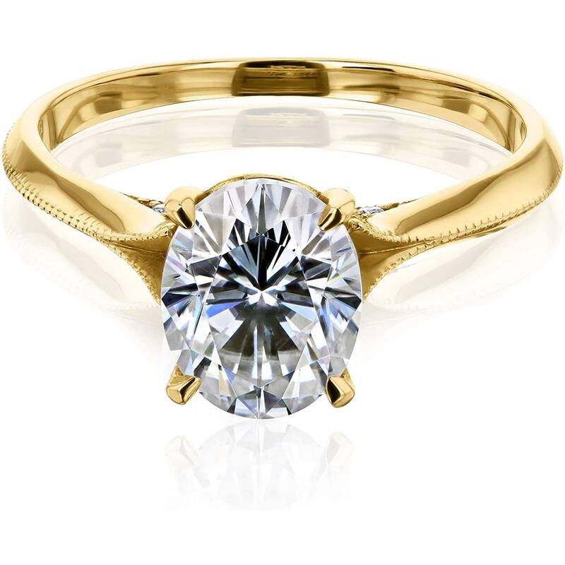 Annello by Kobelli 14K Gold 2ct Oval Forever One Moissanite Cathedral Engagement Ring (DEF/VS, GH/I) - 7.5 - Yellow