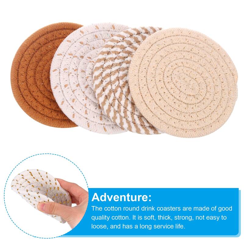 8Pcs 4.3" OD Heat-Resistant Cotton Woven Absorbent Coaster, 4 Color - White, Coffee, Beige, Mud