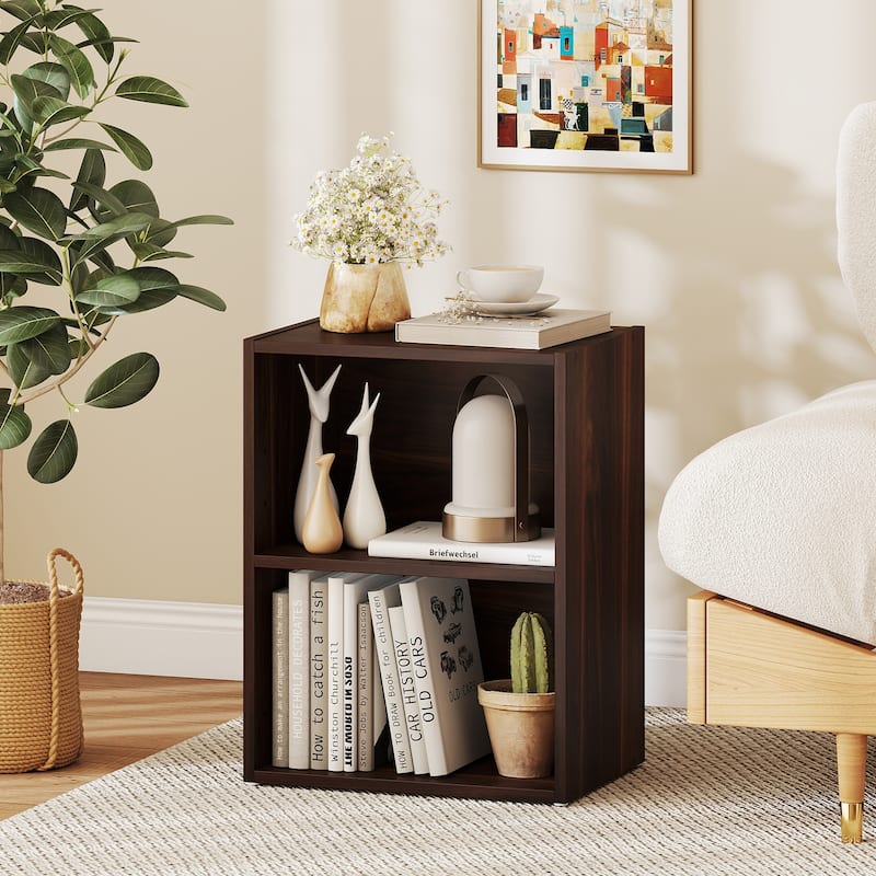 Gymax 2PCS 2-Cube Bookcase Cube Storage Organizer w/ Adjustable Walnut - 17''x11.5''x21.5''