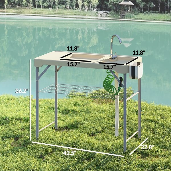 collapsible fish cleaning table Folding With Portable Sink, Faucet, Drainage Hose And Sprayer, Camping Fillet Station With Grid Rack And Knife Groove, Great For Discover the convenience of the outsunny portable camping sink table Deluxe Fish Cleaning Camp Table