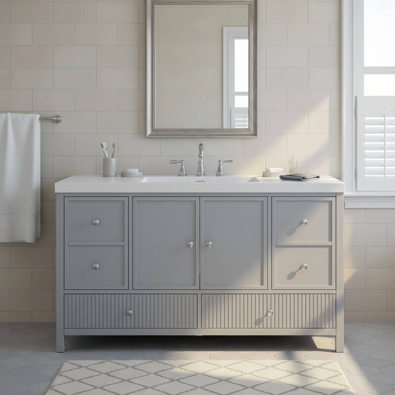 Christopher Knight Home - Modern 60-Inch Bathroom Vanity with Separate Sink and Soft-Close Storage