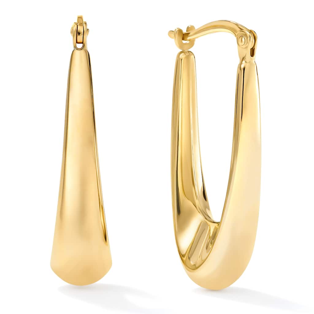Clover 14K Yellow Gold Graduated Hoop Earrings - High-Polish or Diamond-Cut