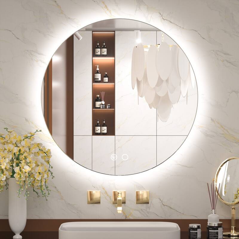 KEONJINN Round LED Backlit Bathroom Vanity Wall Mirror 3 Colors, Anti-fog