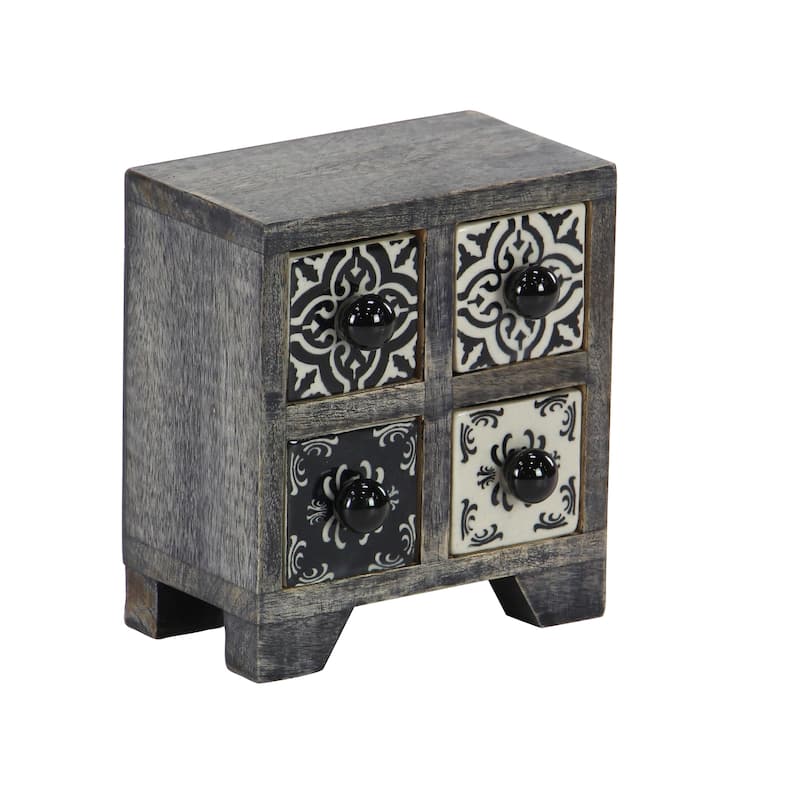 Square White Lattice-Patterned 4-Drawer Ceramic Jewelry Box