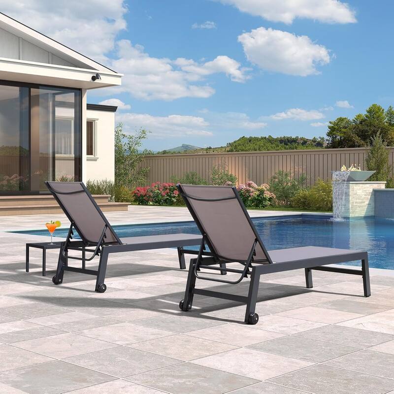 PURPLE LEAF Adjustable Patio Chaise Lounge Set 2 Pieces Lounge Chairs with Wheels and Side Table