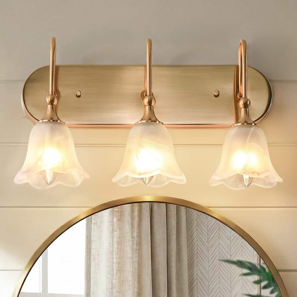 3-Light Modern Brass Gold Bathroom Vanity Light