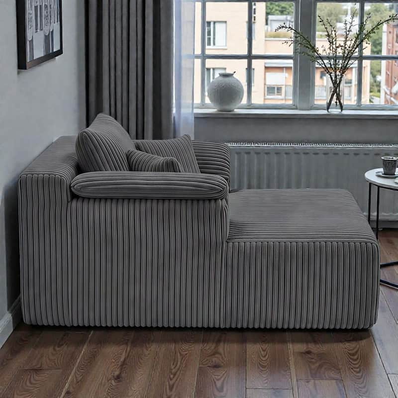 60 Inch Chaise Lounge Chair Indoor, Oversized Corduroy Boneless Sofa Bed with Deep Seat, No Assembly Required