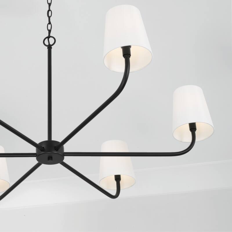 Brody 6-light Hanging Chandelier w/ White Fabric Stay-Straight Shade