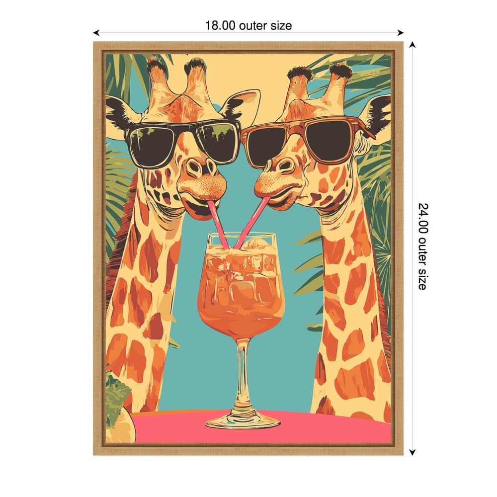 Giraffes Sharing a Drink by Andreas Magnusson Framed Canvas Wall Art