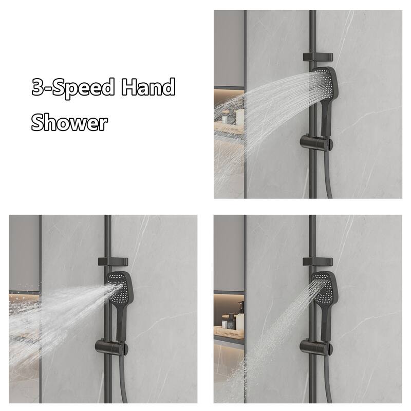 4-In-1 Rainfall Shower System with LED Temperature Display, Gunmetal Gray Shower Faucet Set with Handheld Shower, Spray Gun
