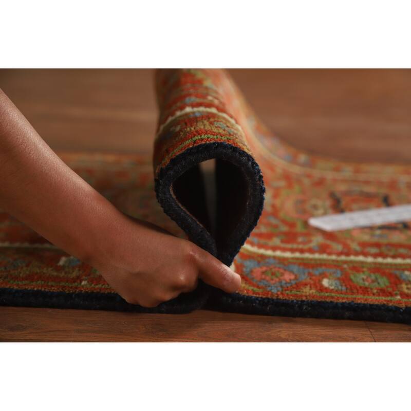 Hand Knotted Oriental 100% Wool Carpet Traditional Geometric Oranges & Rust Heriz (serapi) Runner Rug - 11' 10'' X 2' 6''
