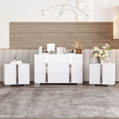 Modern 3-Piece 6-Drawer Dresser and 2 Nightstands Bedroom Set with Metal Handles