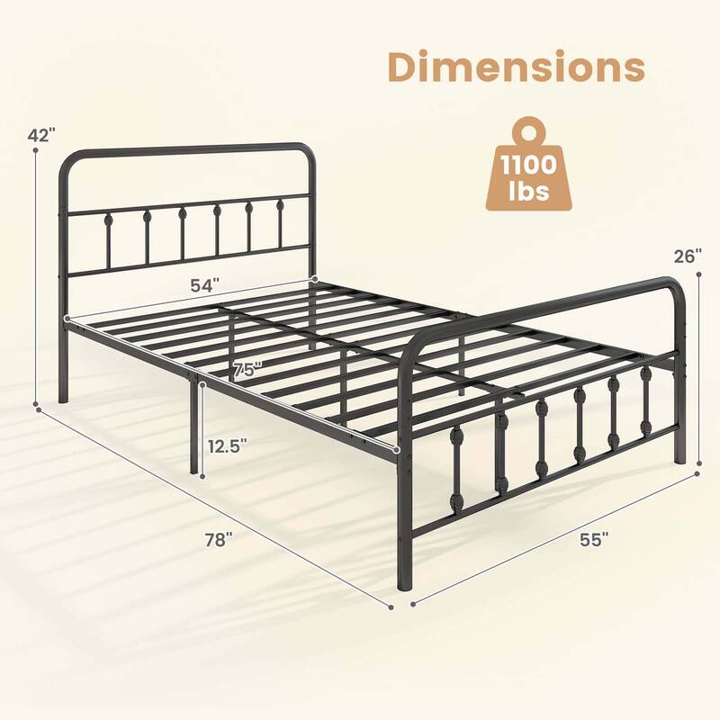 Metal Platform Bed Frame Victorian Style Heavy Duty Mattress - Full