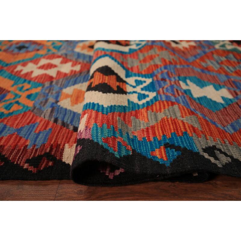 Reversible Oriental Kilim Area Rug Hand-Woven Wool Carpet - 8'0" x 9'7"