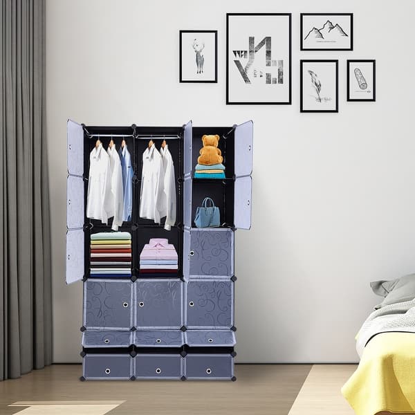 18 Storage Cube Organizer Extra Large Wardrobe with Two Clothes Rod ...