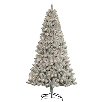 Puleo International Pre-Lit 7.5' Flocked Virginia Pine Artificial Christmas Tree