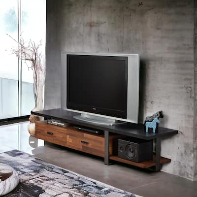 Walnut & Black 2-Drawer TV Stand with Shelf, Contemporary Design for TVs Up to 55"