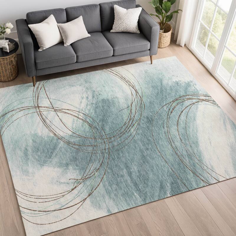 Machine Washable Indoor/ Outdoor Abstract Modern Chantille Rug