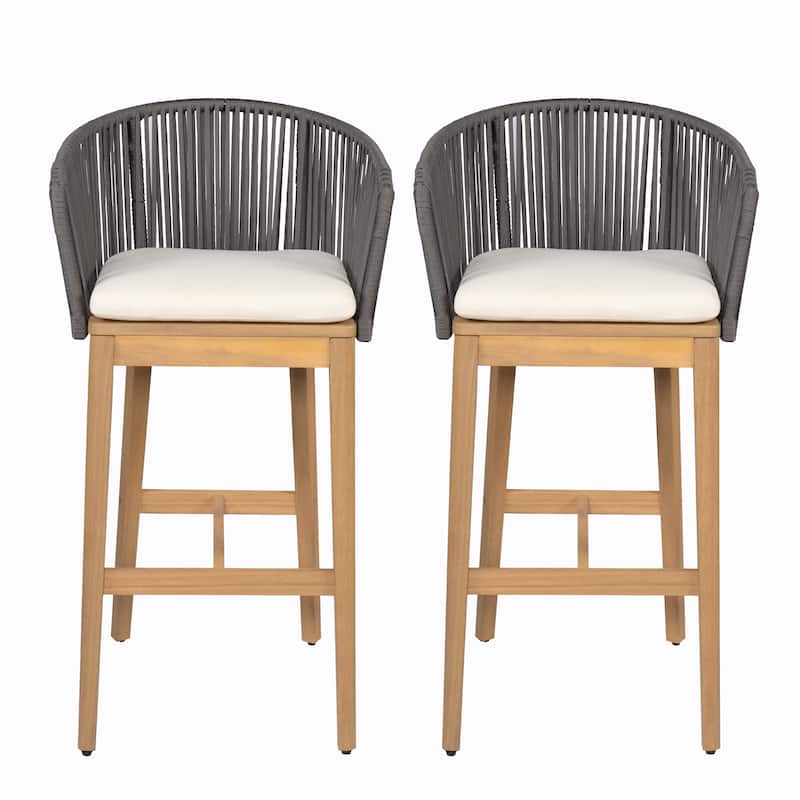 Christopher Knight Home- Eulalia Acacia Wood Patio Bar Stool (Set of 2)