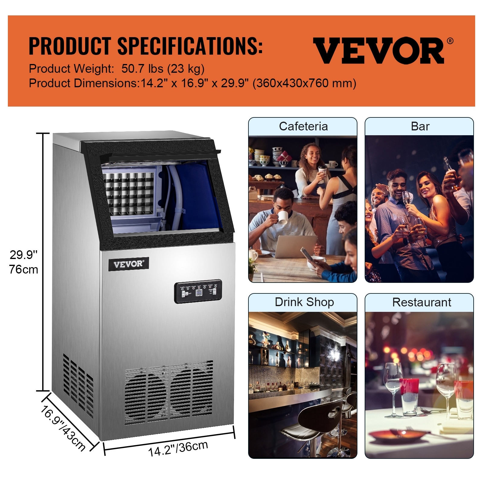 VEVOR 80-100Lbs/24H Commercial Ice Maker Undercounter Freestand