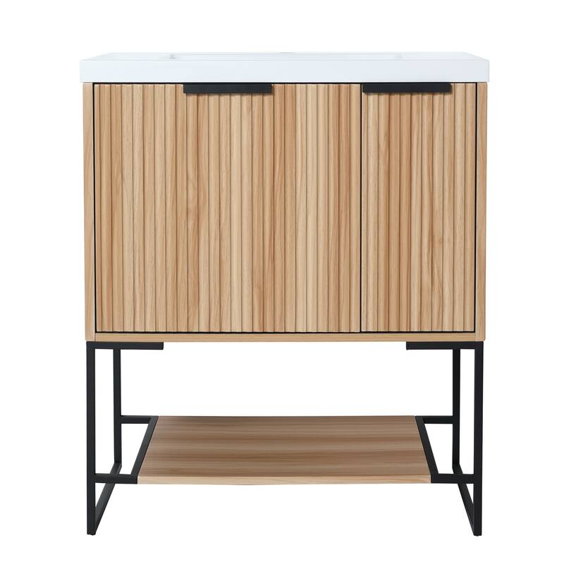 30-Inch Freestanding Bathroom Vanity with Resin Basin, Soft Closing Doors & Drawers, Solid Plywood Construction