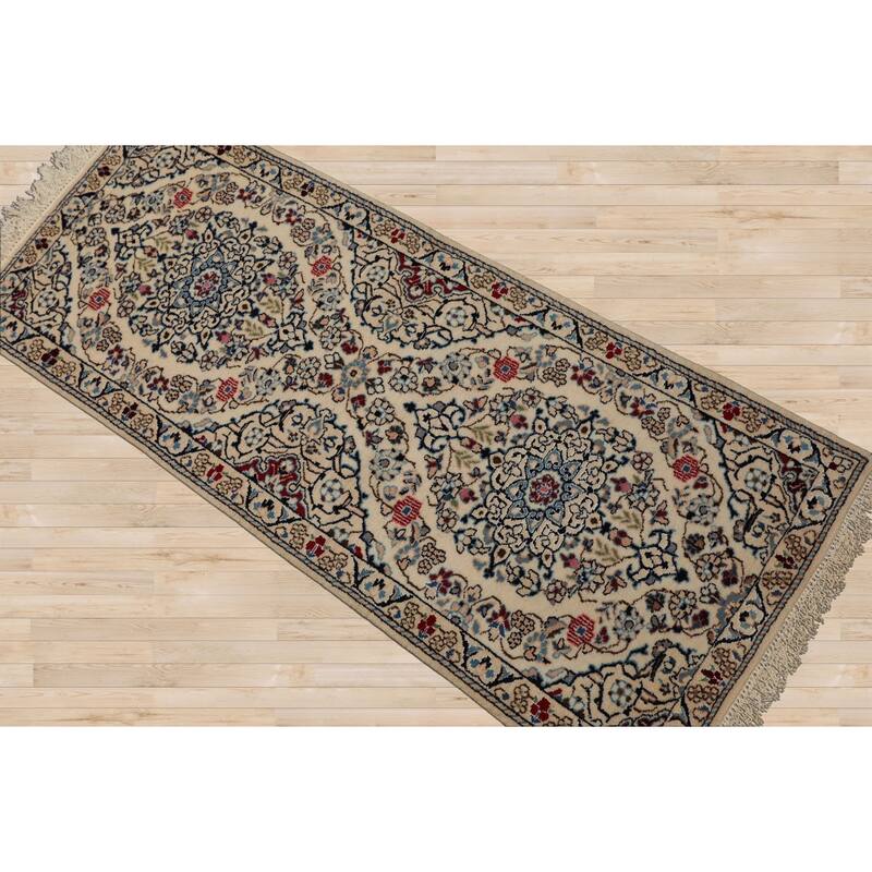1'9''x4'3'' Runner Hand Knotted Wool Ivory 300 KPSI Area Rug - 1' 9'' x 4' 3''