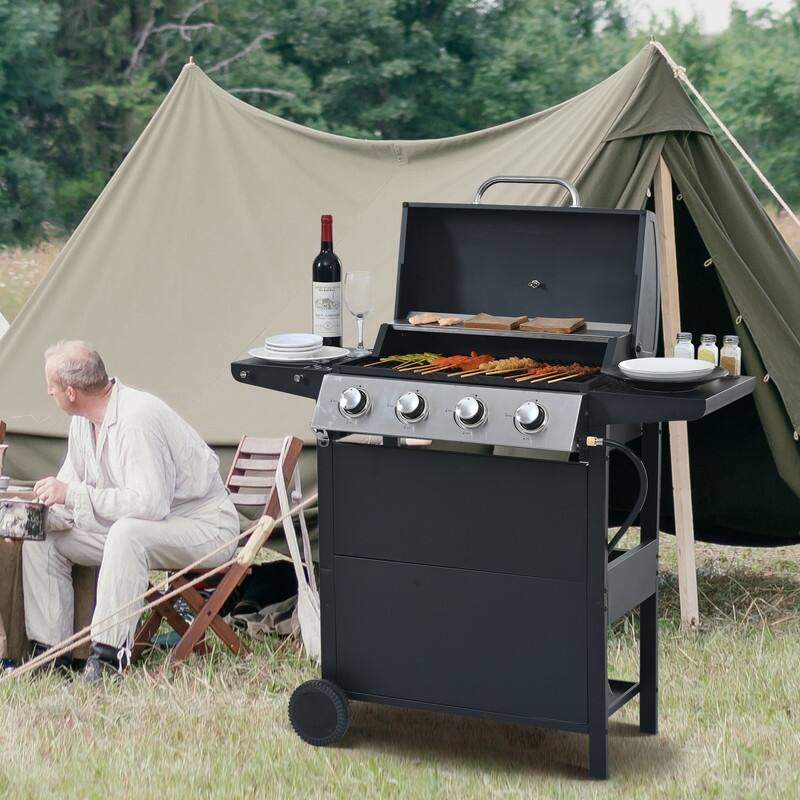 Stainless Steel 3 Burner Barbecue Grill Gas Grill with Side Shelves