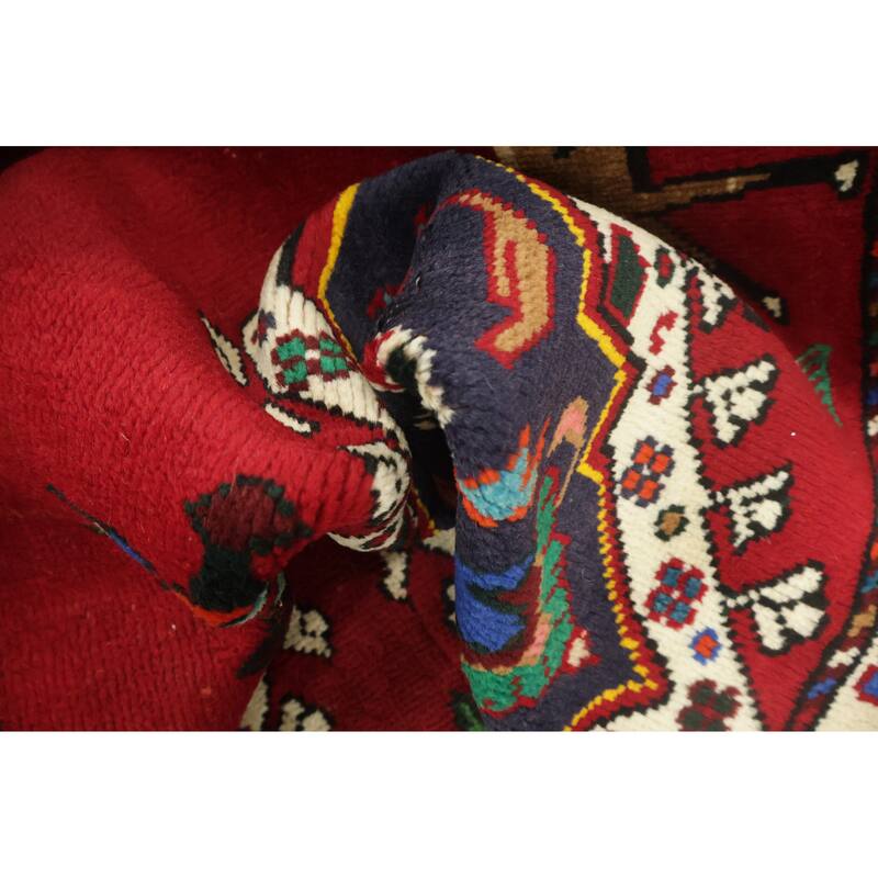 Hand Knotted Oriental 100% Wool Carpet Traditional Geometric Red Shiraz Area Rug - 5' 0'' X 3' 1''