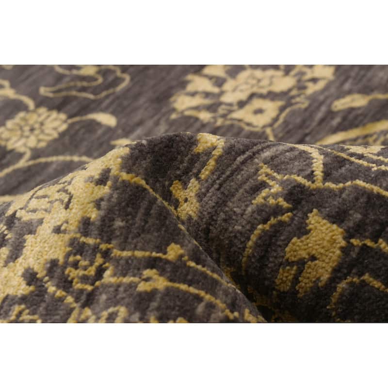 ECARPETGALLERY Hand-knotted Heritage Dark Grey Silk, Wool Rug - 6' x 9' 2"
