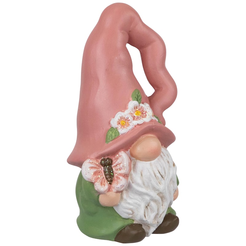 Spring Flowers Gnome Figurine - 7" - Pink and Green