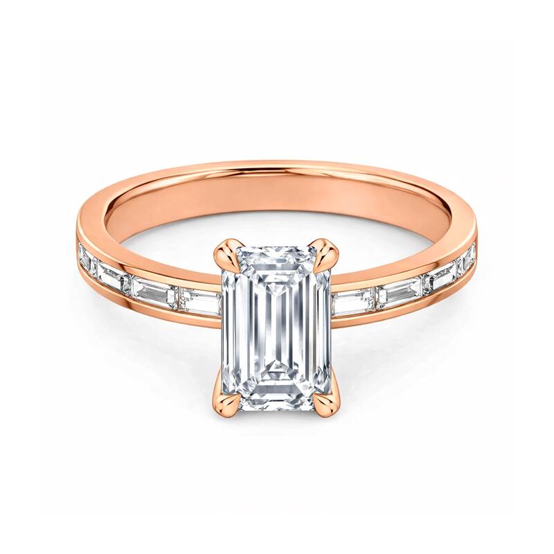 Auriya 14K Gold Baguette Channel Emerald Diamond Engagement Ring 1.00 - 5.00ct. tw. (F-G, VS) - 5.00 carats - 8.5 - Rose