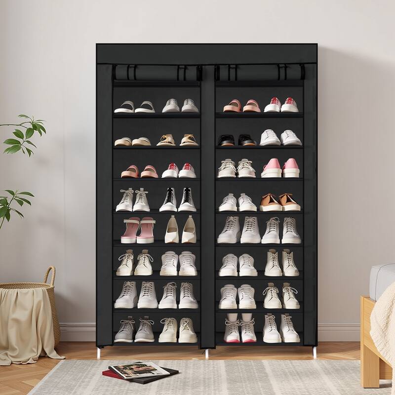 10-Tier Vertical Non-Woven Fabric Shoe Storage Rack with Iron Frame for Home Entryway - 45.25”W x 11.81”D x 62.99”H