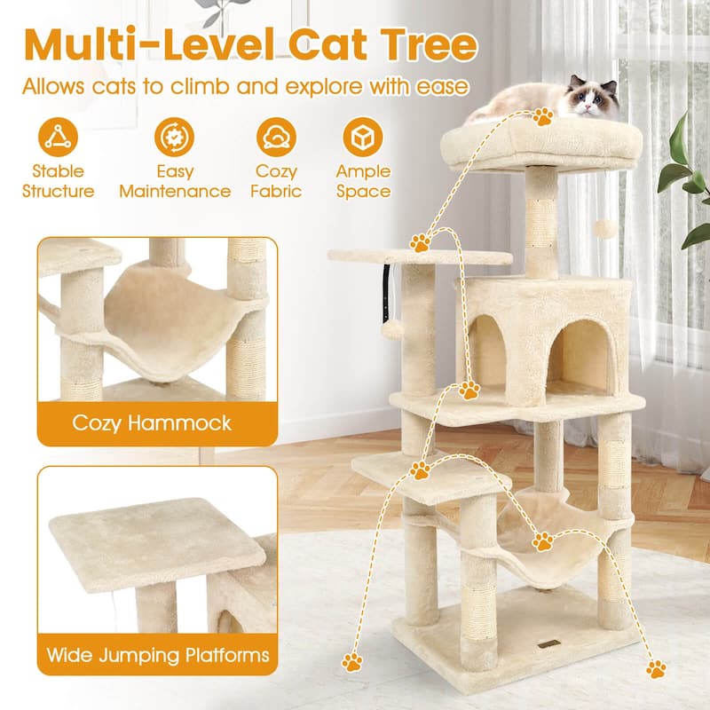 Costway 44” Tall Multi-level Cat Tree with Cushion Top Perch, - See Details